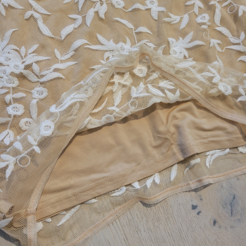 NWT Forever 21 Nude Embroidered Lace Illusion Mini Dress - Picture 2 of 6